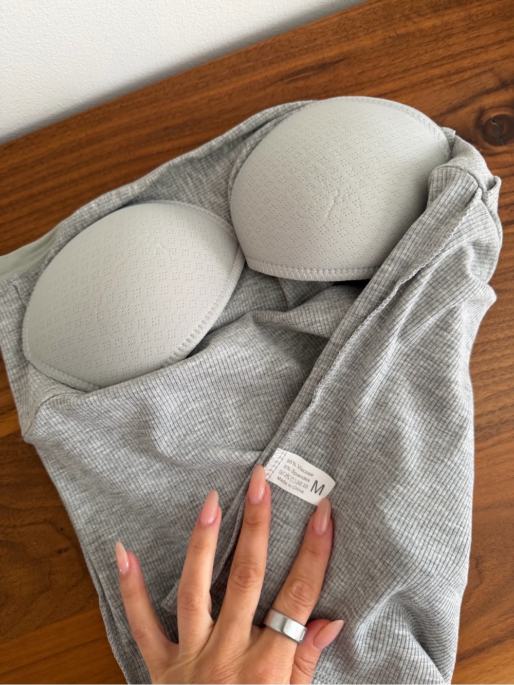 Grey Ribbed Tank Top Size Small With Built In Bra - Picture 5 of 6